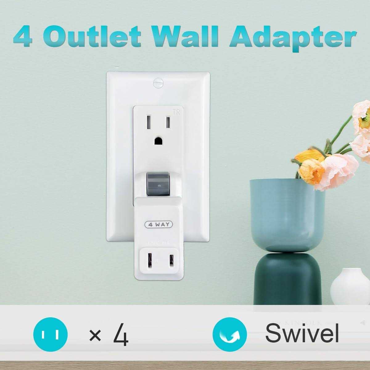 SYCON 4 Outlet Wall Adapter 2-Prong Swivel Ungrounded Indoor AC Mini Plug Wall Tap - Cheap Fitting