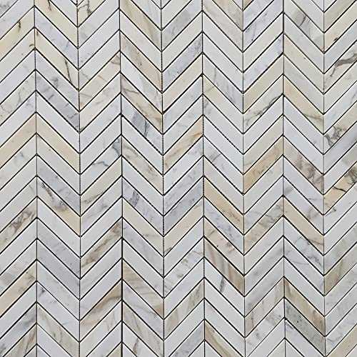 1×4 Chevron Calacatta Gold Marble Mosaic Wall Floor Bath Tile Polished - Cheap Fitting