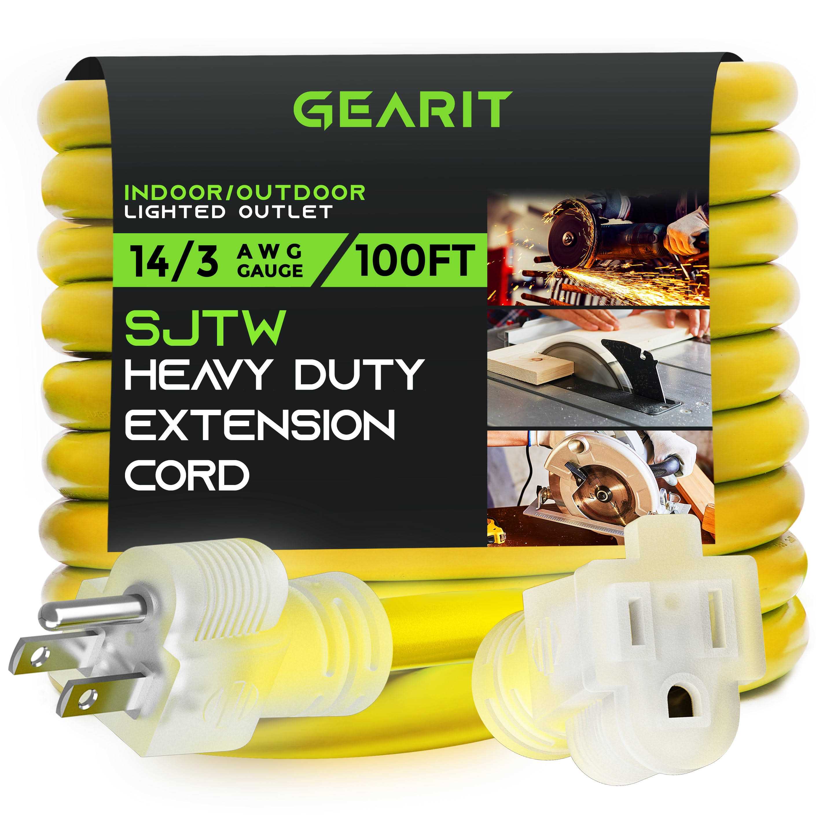 GearIT 14/3 Outdoor Extension Cord 14 AWG Gauge 3 Prong Plug - Cheap Fitting