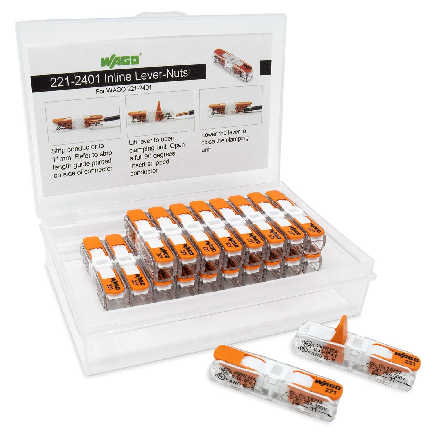 Peppy Products WAGO 221-2401 Lever Nuts Compact Splicing Inline Wire Connectors with Case - Cheap Fitting