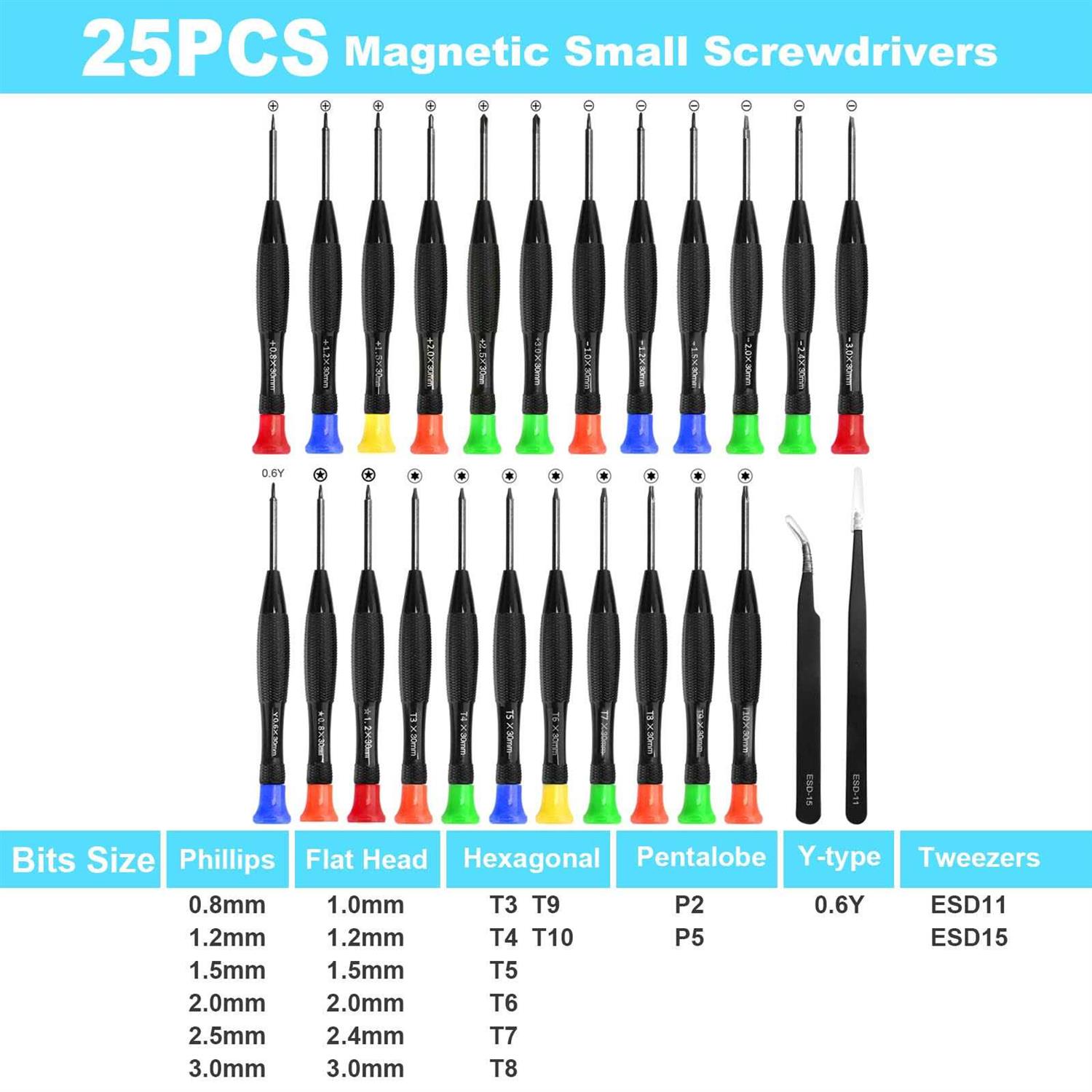 Precision Screwdriver Set 25 PCS Small Screwdriver Set Magnetic with Torx Flathead Phillips Star Pentalobe Y Screwdrivers - Cheap Fitting
