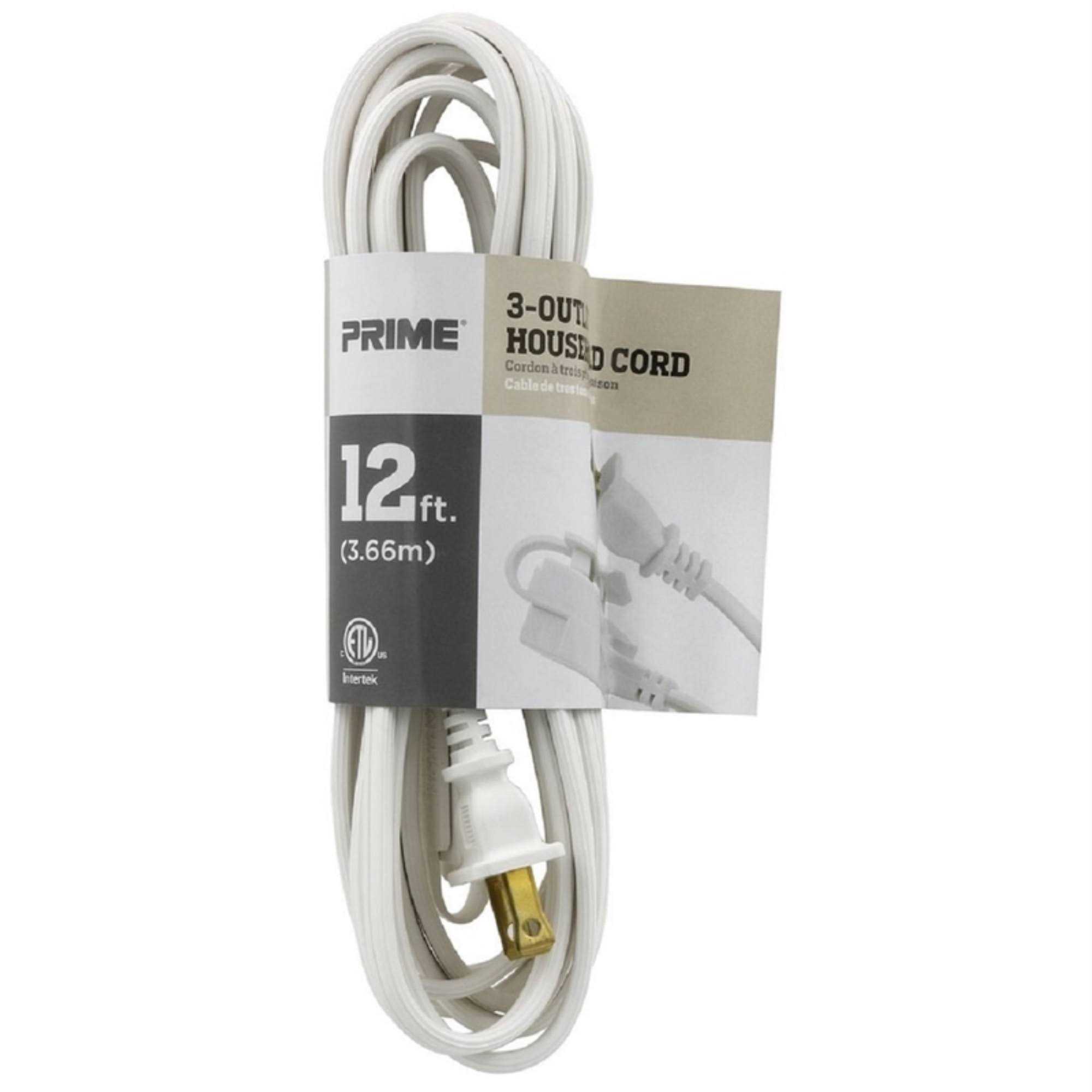 Prime Wire 12′ SPT-2 3-Outlet White Household Extension Cord - Cheap Fitting