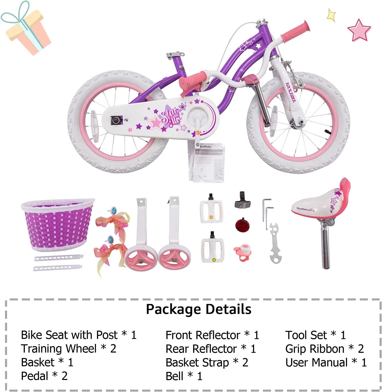 Royalbaby Girls Kids Bike Star girl 16 In. Bicycle Basket Training Wheels Kickstand Blue Child's Cycle - Cheap Fitting
