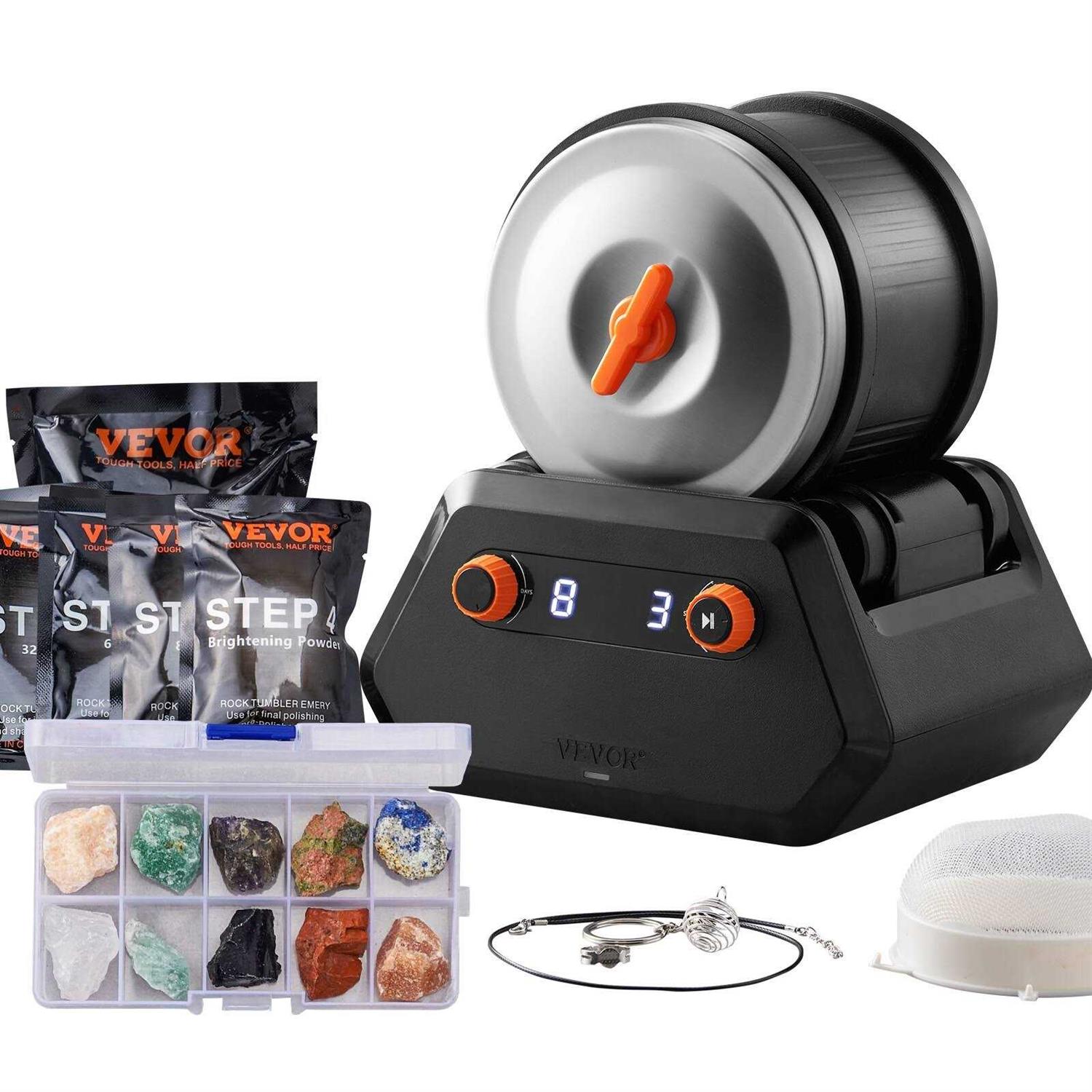 VEVOR 3LB Rock Tumbler Kit Direct Drive Professional Rock Tumbler 4-Speed/9-Day-Timer Rock Polisher with Rough Gemstones/Grits/Jewelry Fastenings - Cheap Fitting