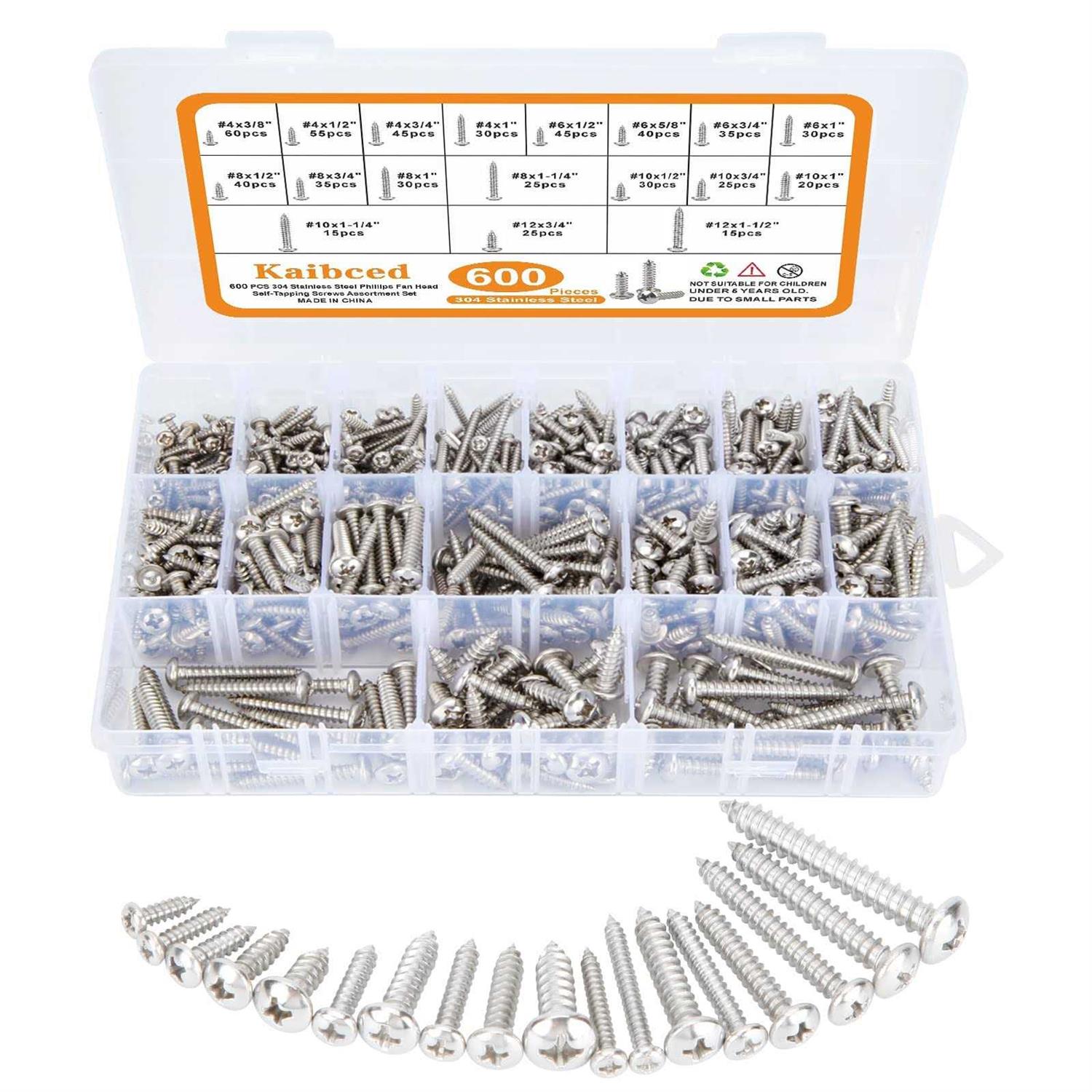 600Pcs Wood Screws Assortment Kit 4#6#8#10#12 Phillips Pan Head Stainless Steel Self Tapping Screws Set - Cheap Fitting