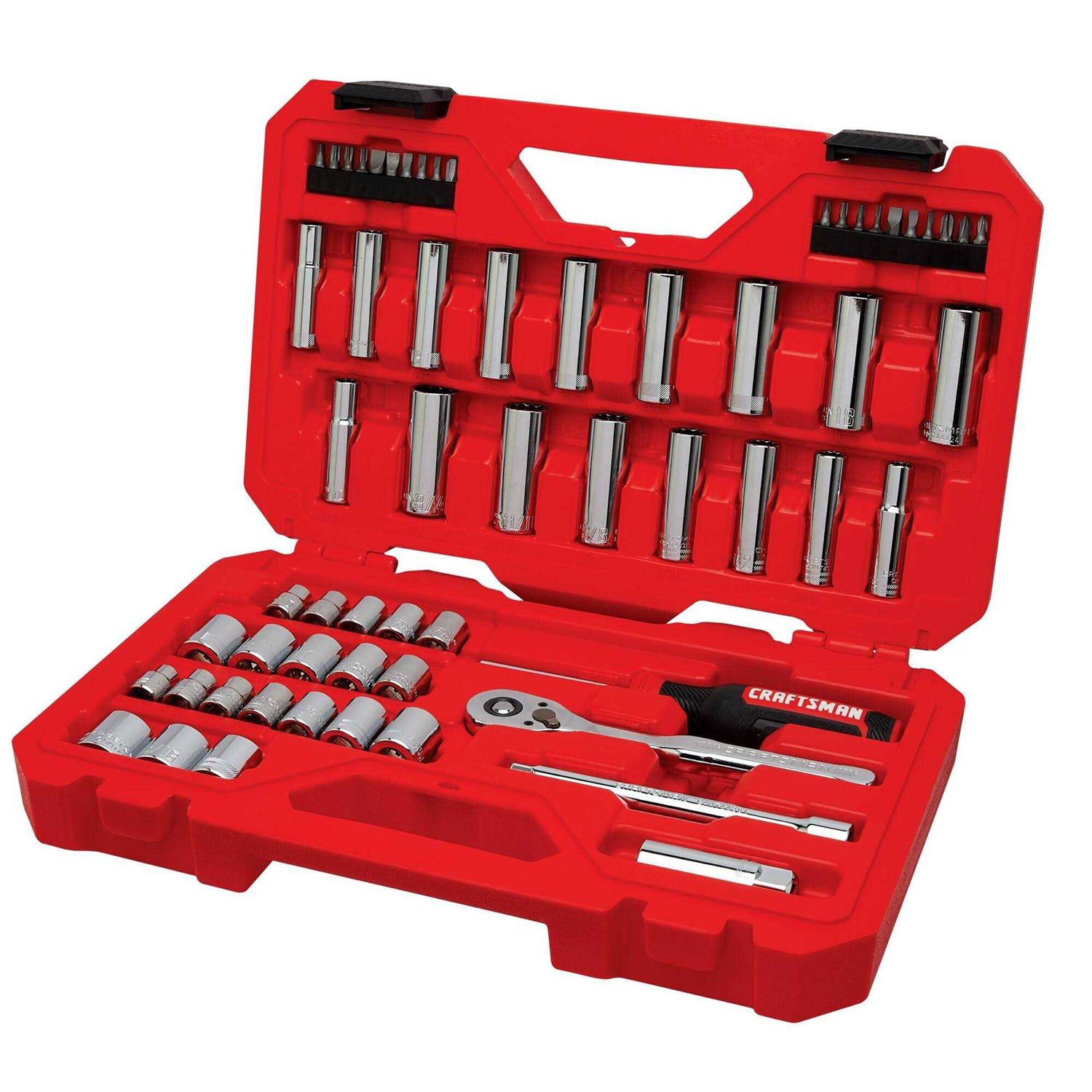 Craftsman 3/8 in. drive Metric and SAE 12 Point Mechanic’s Tool Set 61 pc CMMT45161L - Cheap Fitting