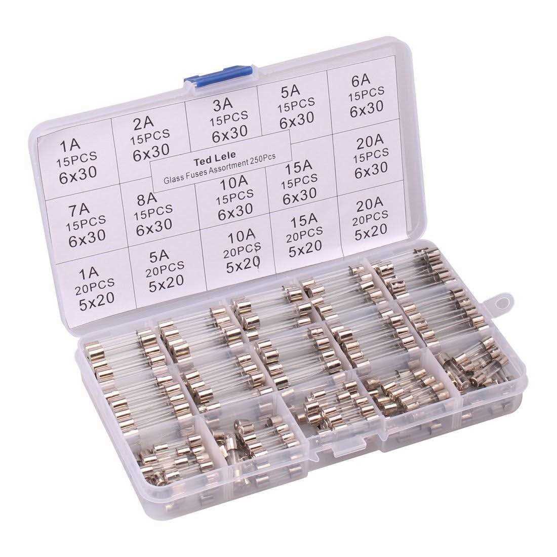 QBGTFAK 250pcs Quick Blow Glass Tube Fuse Assorted Kit 250V 1A 2A 3A 5A - Cheap Fitting