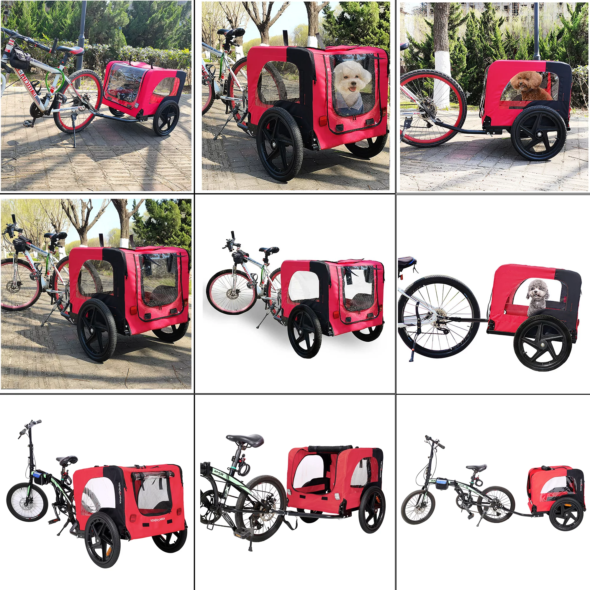 CJC Bike Pet Trailer for Small and Large Dogs - Folding Frame Carrier - Easy to Connect and Disconnect to Bikes - Adjustable - Red - Cheap Fitting