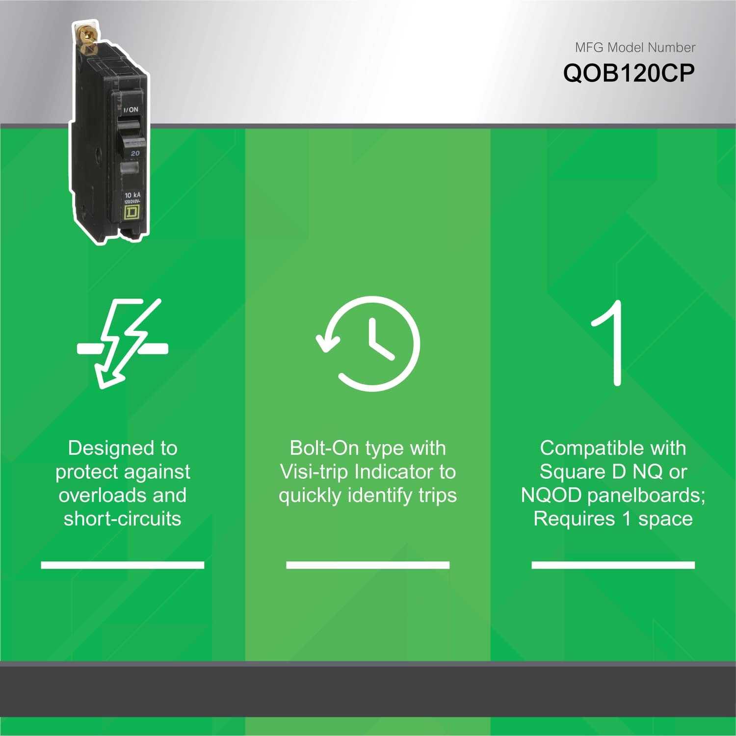 Square D QO 20-amp 1-Pole Standard Trip Circuit Breaker QOB120CP - Cheap Fitting