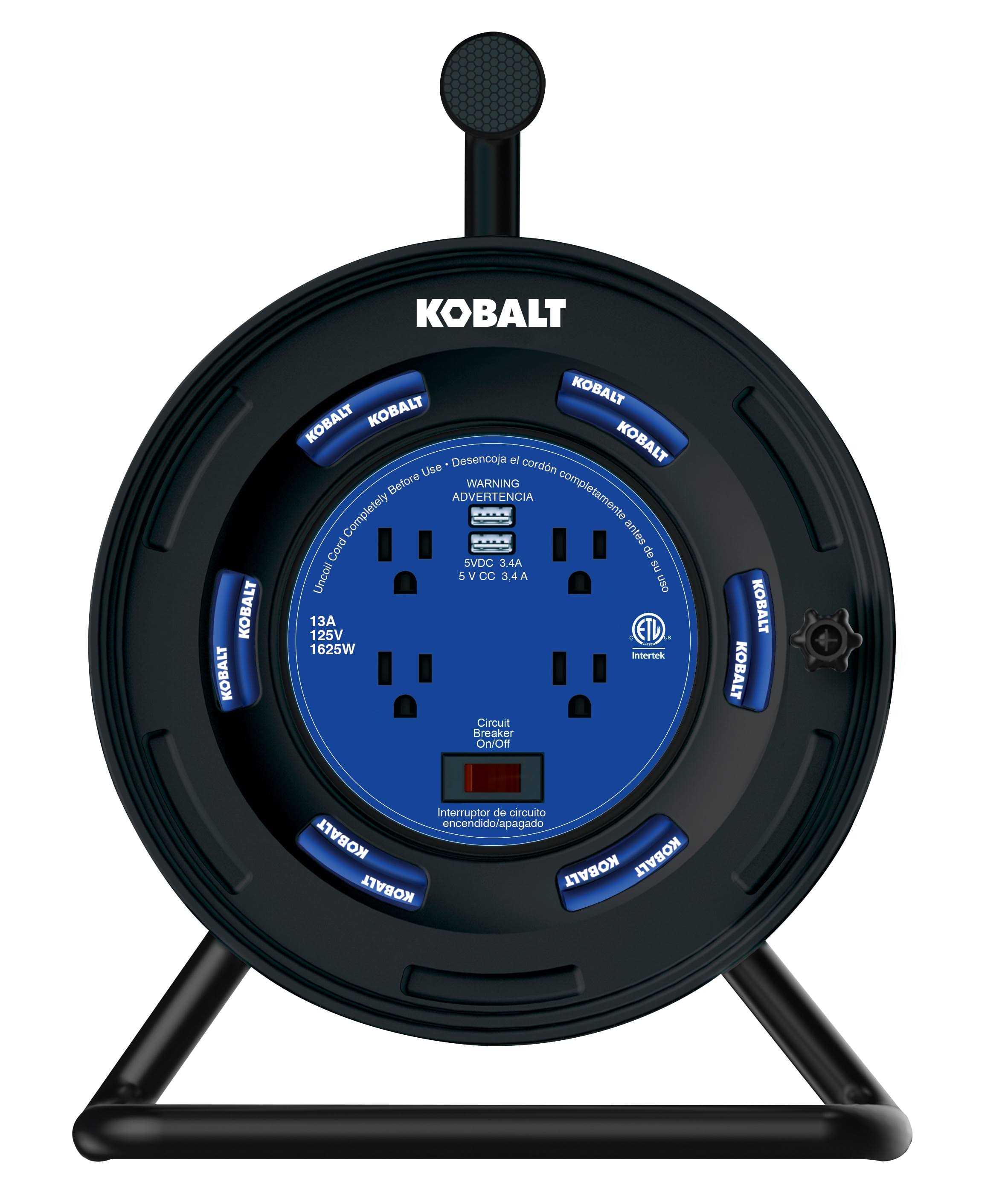 Kobalt 4-outlet Kobalt Black/blue Cord Reel 2-usb W/80ft 14/3 Sjtw Ext Cord LKCRPD733U - Cheap Fitting