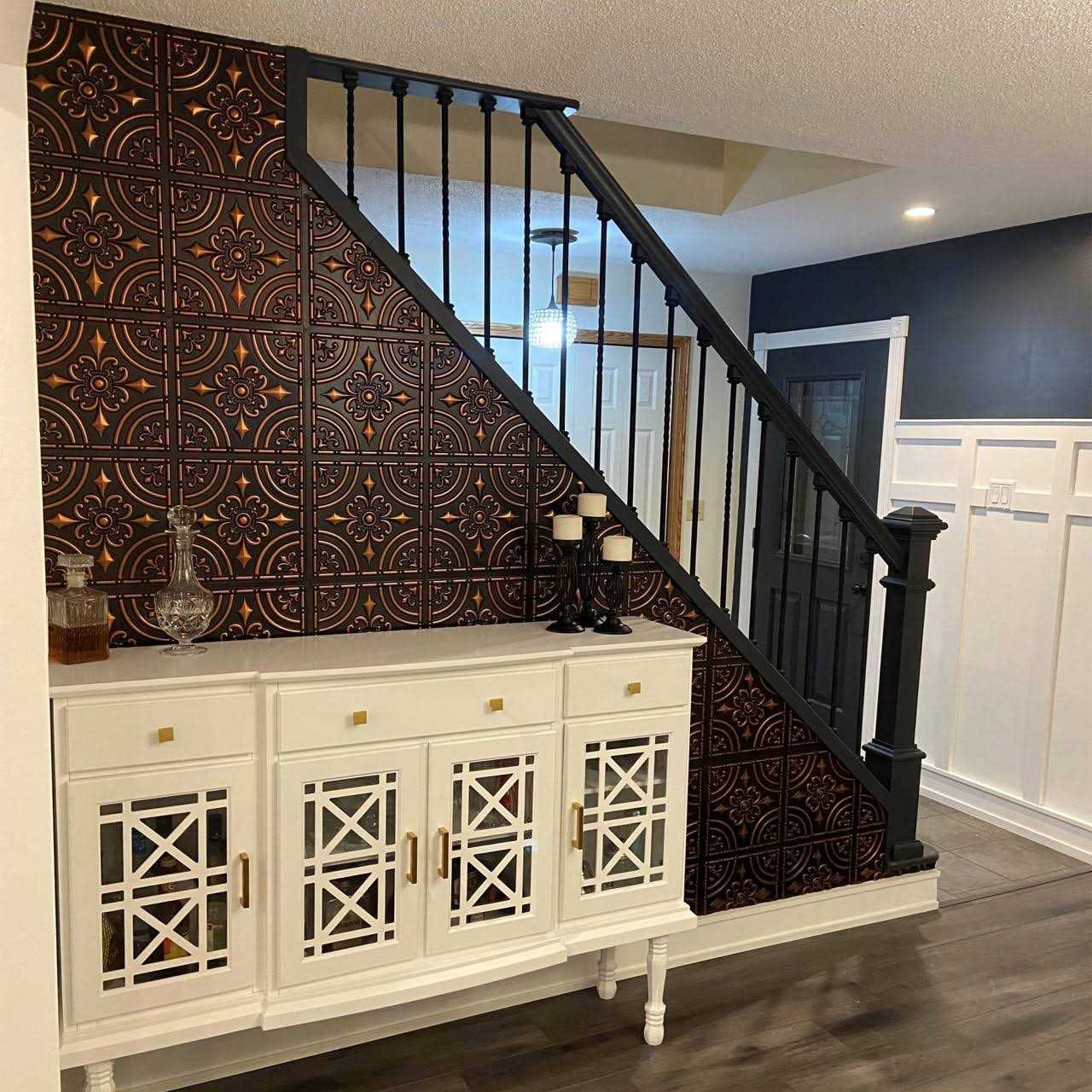 from Plain to Beautiful in Hours Wrought Iron PVC 2′ x 2′ Glue-Up Ceiling Tile - Cheap Fitting