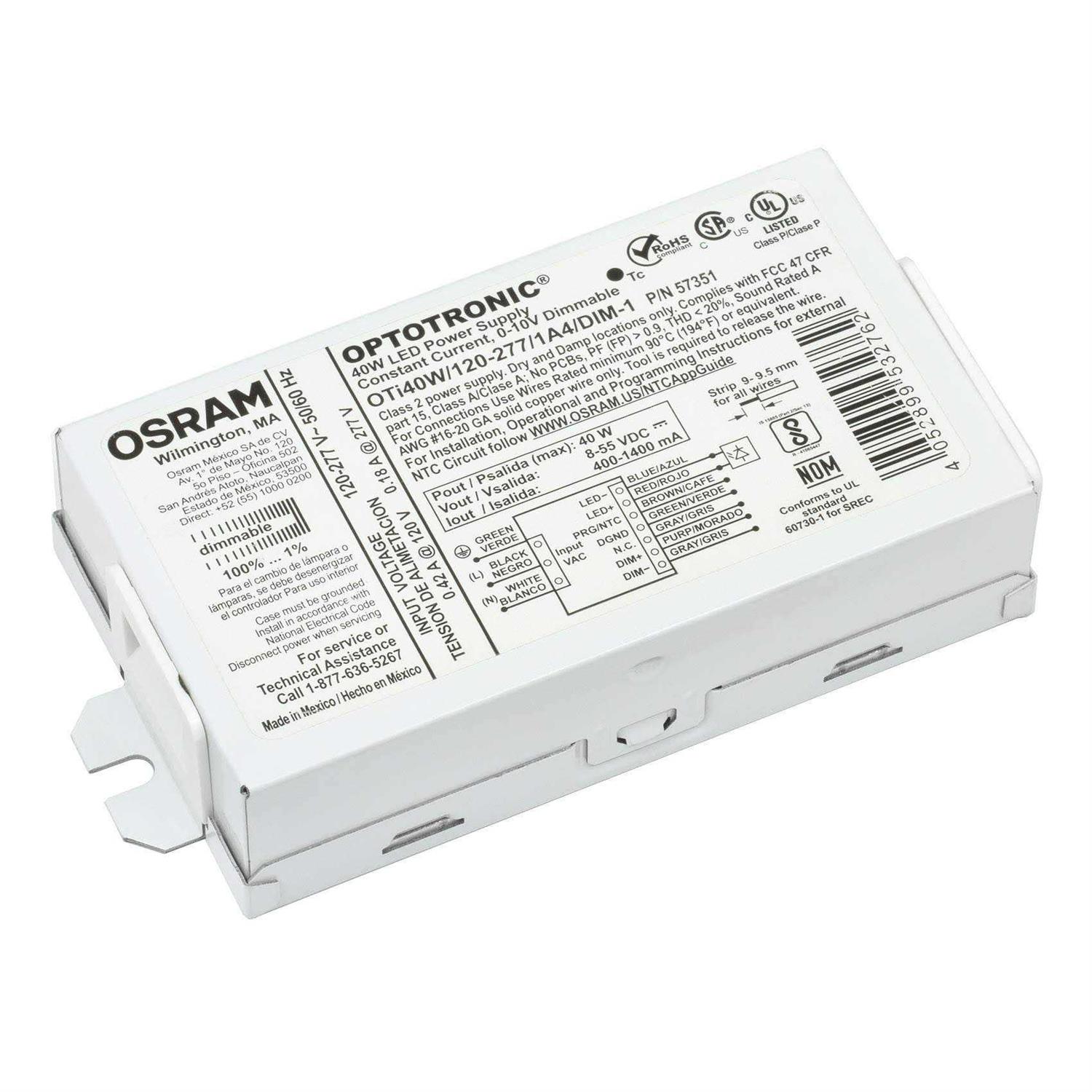 Osram 57351 Optotronic 40W 120/277V AC 50/60Hz Constant Current Dimmable Compact LED Driver OTi 40W/120-277/1A4 DIM-1 57351/*2743W1 - Cheap Fitting