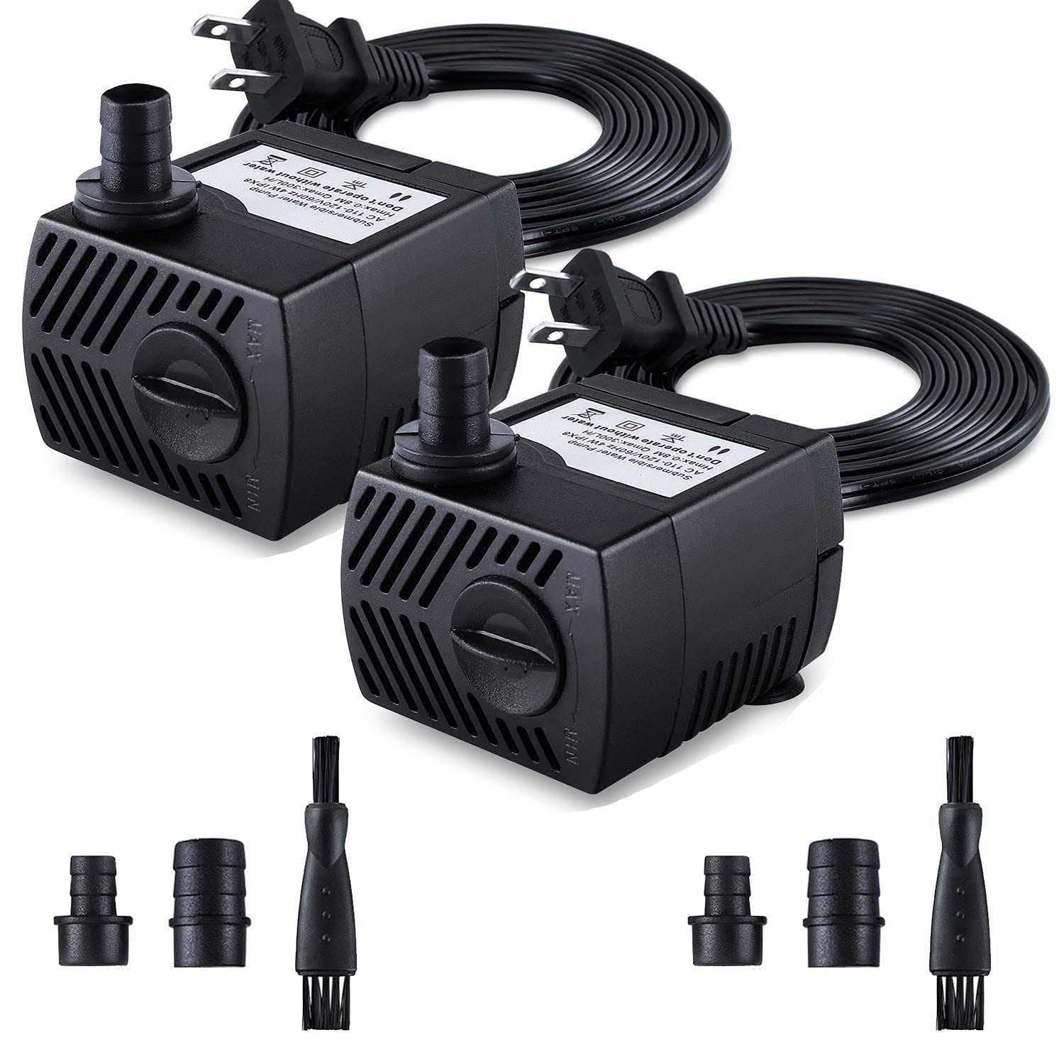 CWKJ Fountain Pump 2 Packs 80gph Submersible Water Pump Durable Outdoor Fountain Water Pump with 7.2ft2.2m Power Cord - Cheap Fitting
