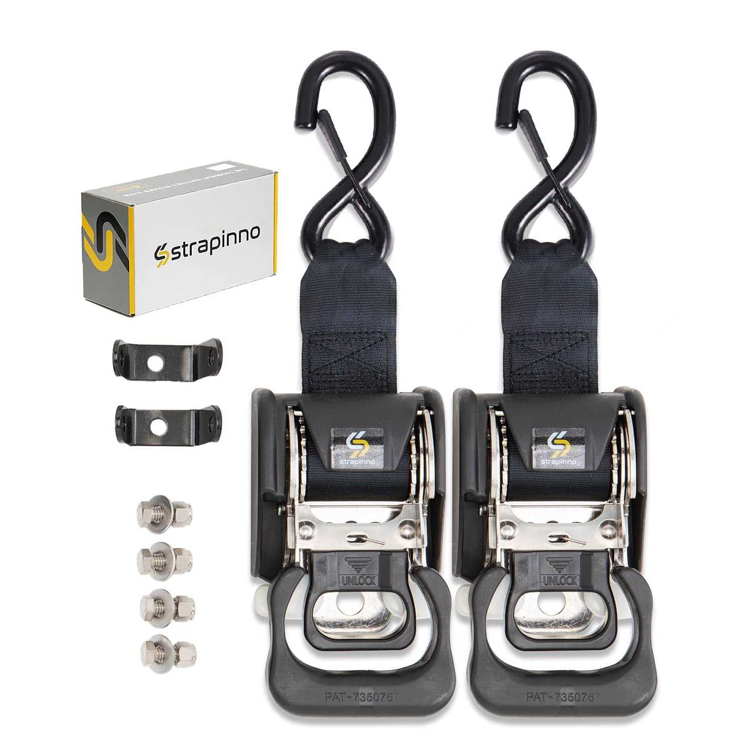 Strapinno 2PCS Retractable Ratchet Straps Heavy Duty Transom Tie-Downs for Boat - Cheap Fitting