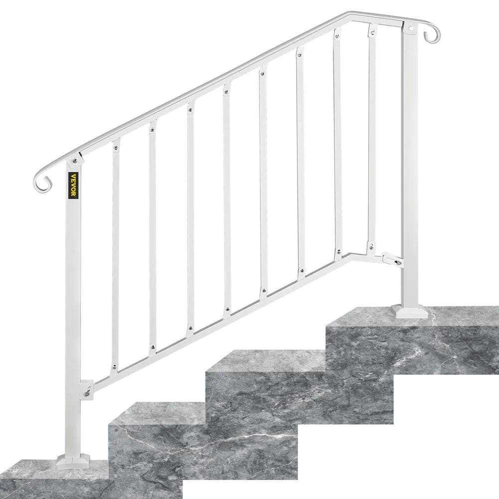 VEVOR 3 ft. Handrails for Outdoor Steps Fit 3 or 4 Steps Outdoor Stair Railing Wrought Iron Handrail with baluster - Cheap Fitting