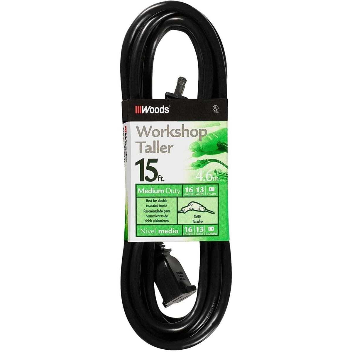 Woods 15 ft. 16/2 SJTW Outdoor General Purpose Extension Cord - Cheap Fitting