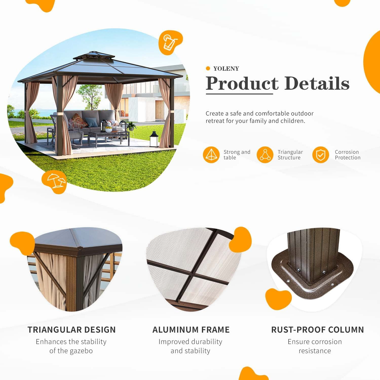 Yoleny 12'x16' Outdoor Polycarbonate Double Roof Hardtop 12 ft Gazebo Canopy, Brown - Cheap Fitting