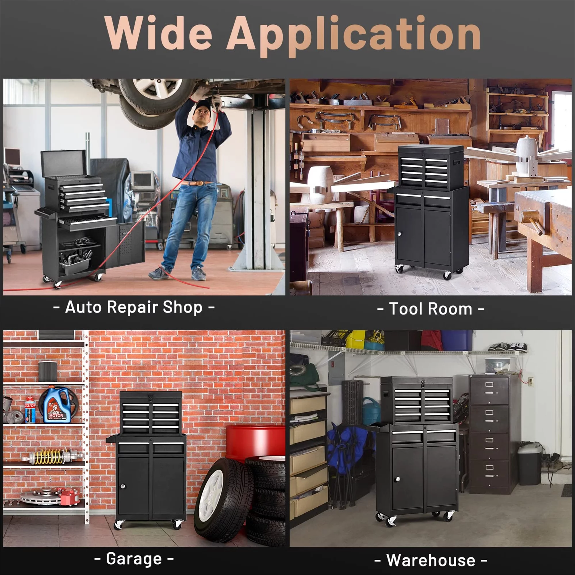 Aukfa Tool Chest, 2 in 1 Steel Rolling Tool Box & Cabinet On Wheels for Garage, 8-Drawer, Blue - Cheap Fitting