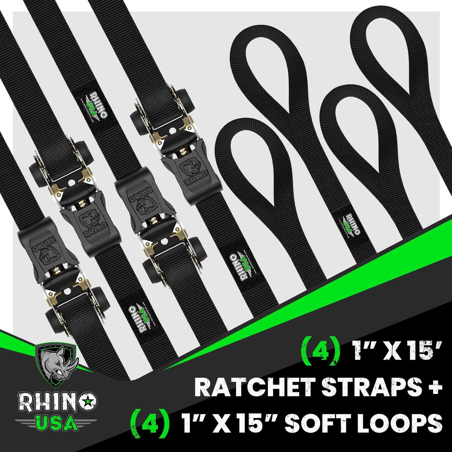 Rhino USA 1 inch x 15′ HD Ratchet Tie-Down Set - Cheap Fitting