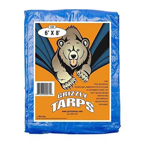 Grizzly Tarps Blue Multi Purpose Waterproof Poly Tarp Cover 5 Mil Thick 8 x 8 Weave - Cheap Fitting