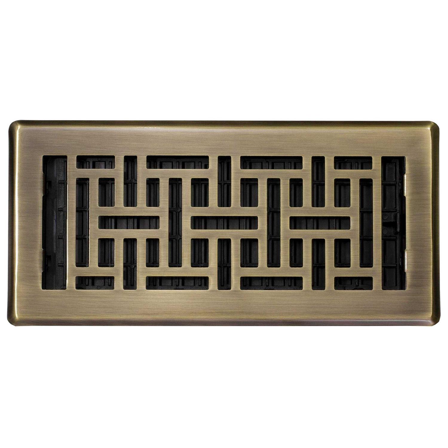 Decor Grates 4 in. x 10 in. Steel Antique Brass Oriental Design Floor Register - Cheap Fitting