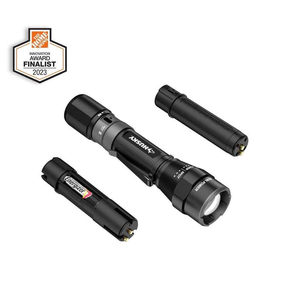 Husky 800 Lumens Dual Power LED Rechargeable Focusing Flashlight with Rechargeable Battery and USB-C Cable Included - Cheap Fitting