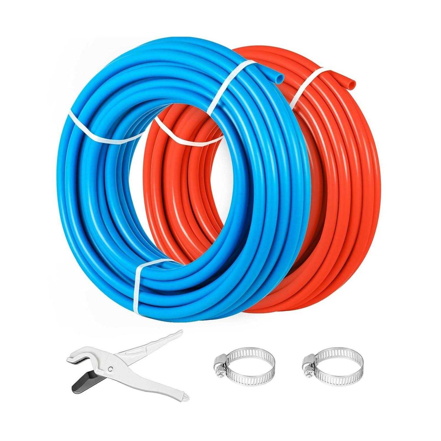 Happybuy PEX Tubing Pipe 2 Rolls of 1/2 Inch X 100 Feet PEX Tubing Non Oxygen Barrier Radiant Floor PEX Pipe Radiant Heat Floor Heating Plumbing - Cheap Fitting