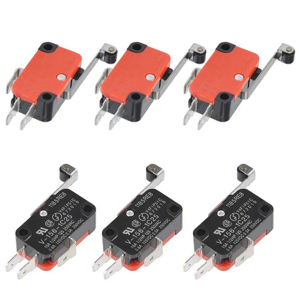 BUYGOO 6Pcs V-156-1C25 Micro Limit Switch with Hinge Roller Momentary SPDT Snap Action for Arduino CYT1046 - Cheap Fitting