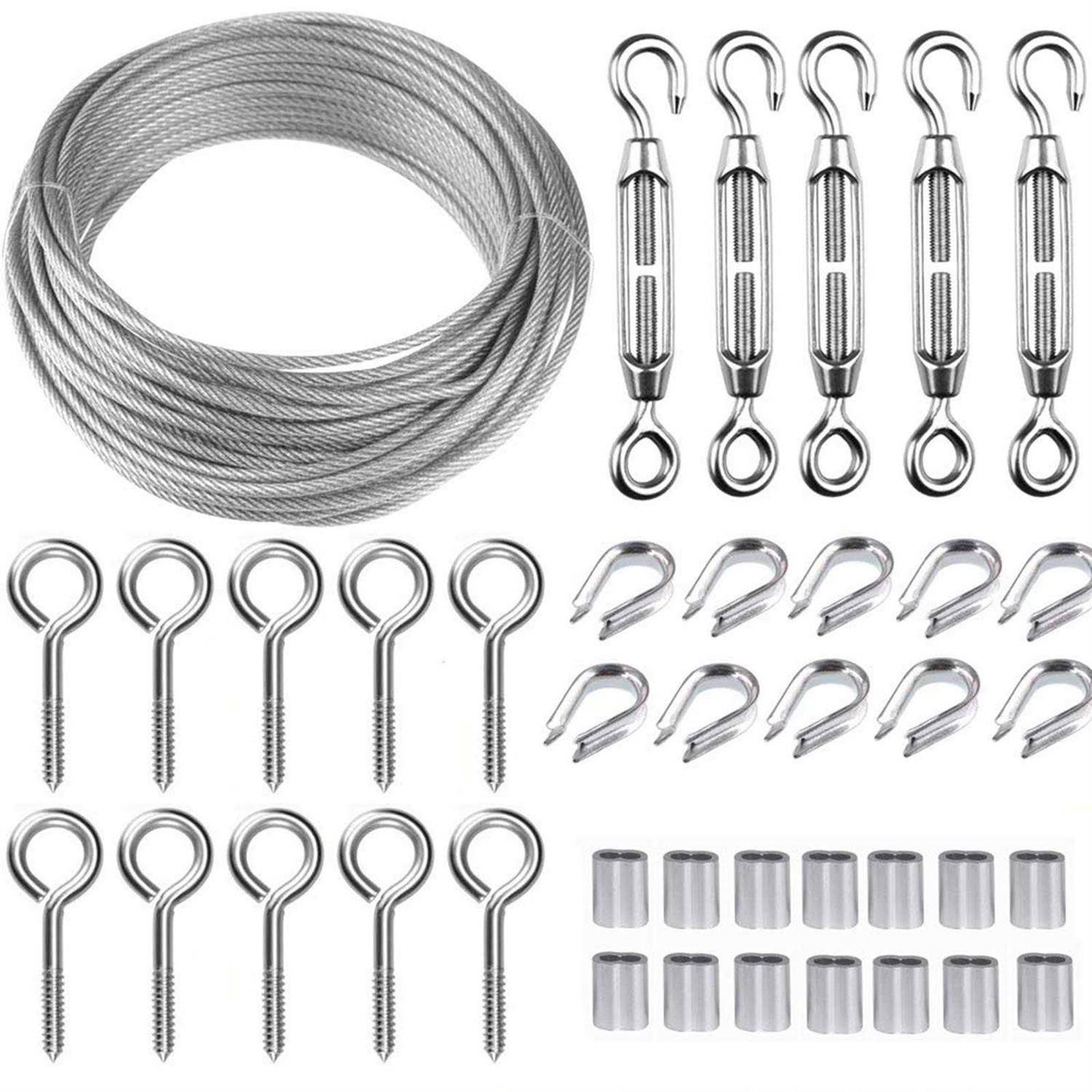 TooTaci Turnbuckle Wire Tensioner Kit with 100ft Stainless Steel Coated Cable Wire Rope,Turnbuckles for Cables Wire,1/16 Metal Cable,M5 Turnbuckle - Cheap Fitting