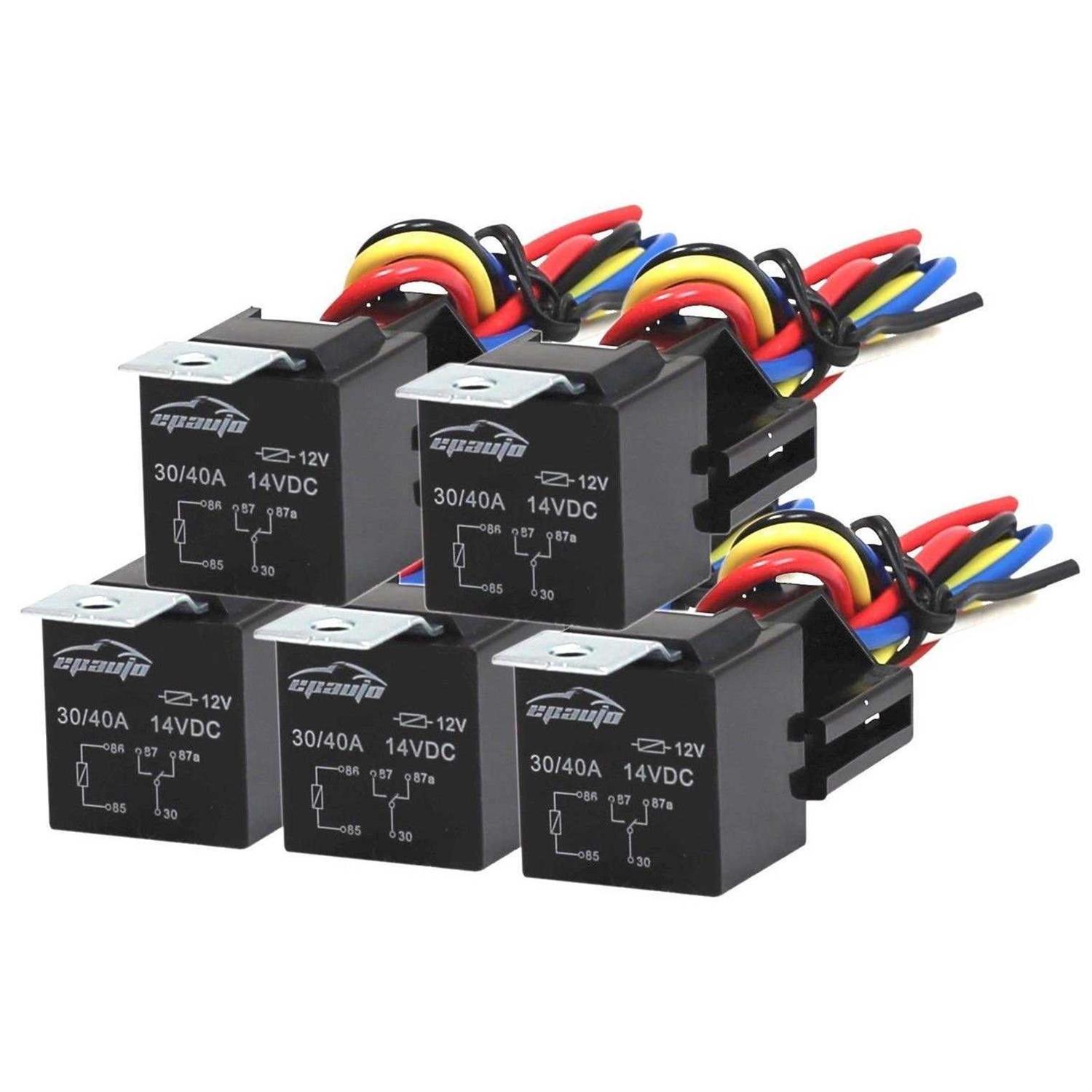 5 Pack EPAuto 30/40 AMP Relay Harness Spdt 12v - Cheap Fitting