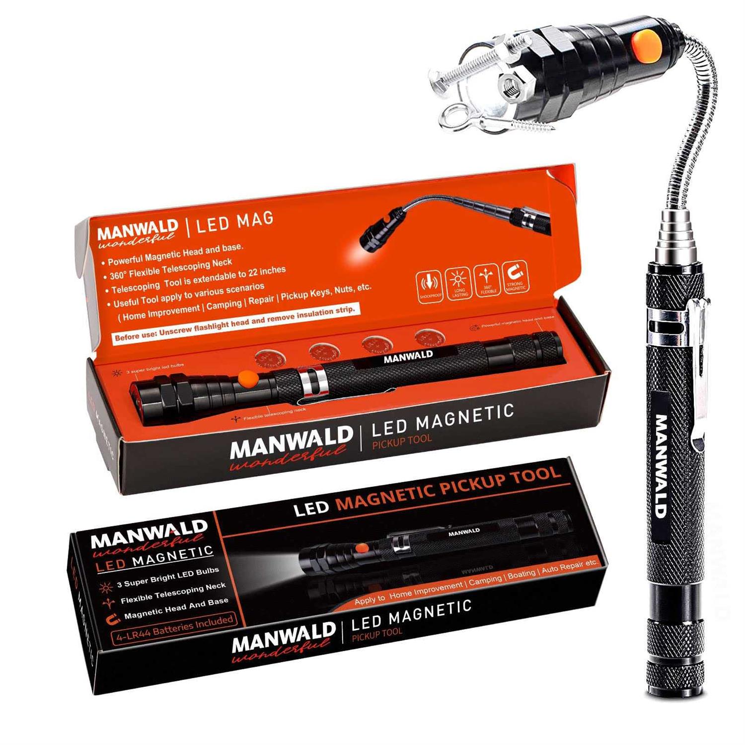 MANWALD LED Magnetic Pickup Tools Christmas Gifts for Men Telescoping Magnetic Flashlights with Extendable Magnet Stick - Cheap Fitting