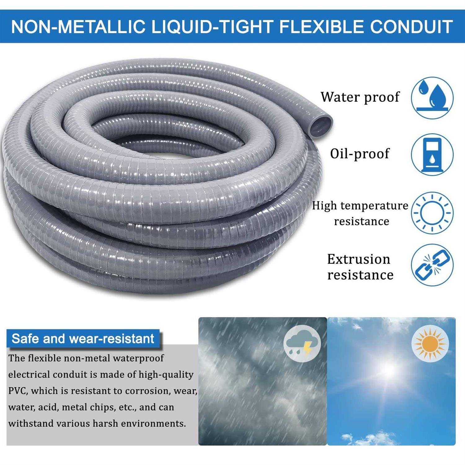 Ansgery 1/2inch 25ft Electrical Conduit Kit,with 5 Straight and 3 Angle Fittings Included,Flexible Non Metallic Liquid Tight Electrical Conduit - Cheap Fitting