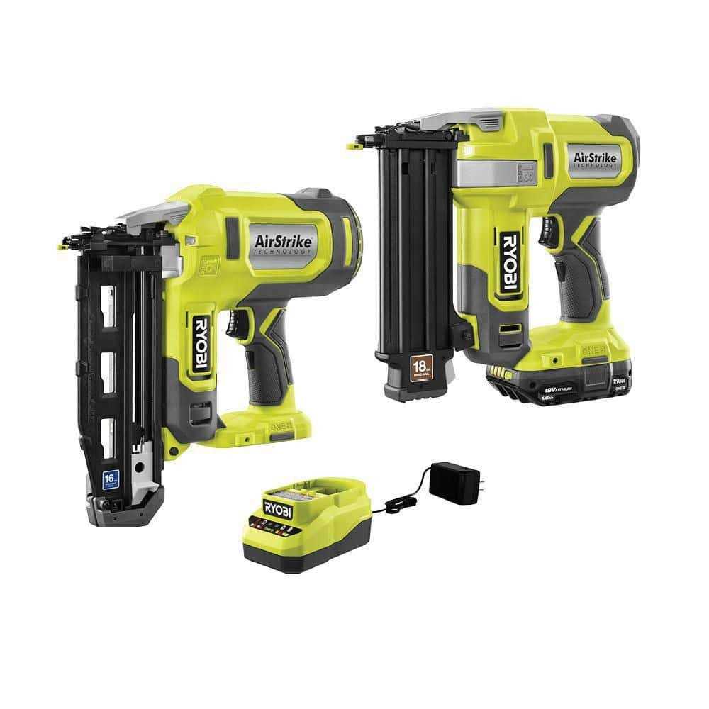 RYOBI ONE+ 18V Cordless 18-Gauge AirStrike Brad Nailer Kit with 16-Gauge AirStrike Finish Nailer, 1.5 Ah Battery, and Charger - Cheap Fitting