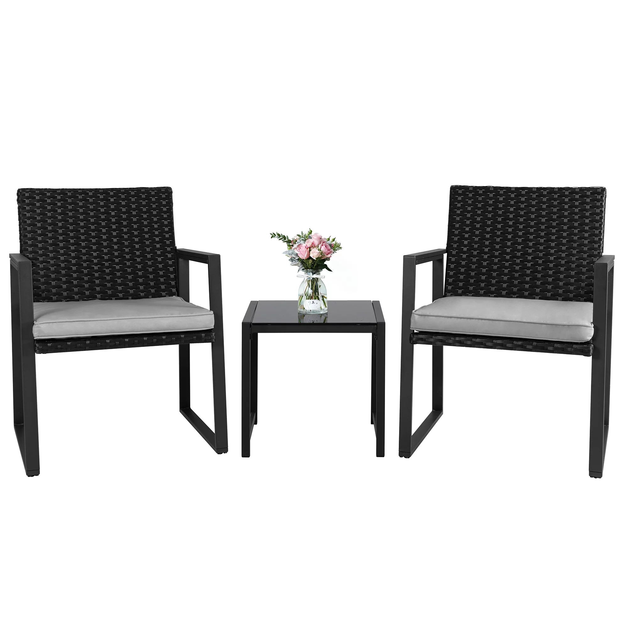 3 Piece Patio Bistro Sets, Outdoor Rattan Chairs & Black Wicker Furniture Conversation Set Biege - Cheap Fitting