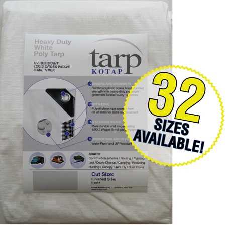 Kotap 8 x 10 Ft. Heavy-Duty Protection/Coverage Tarp, Superior Weave for Greater Longevity 8-mil, Multi-Use, Waterproof, White, 1-Pack (TRW-0810) - Cheap Fitting