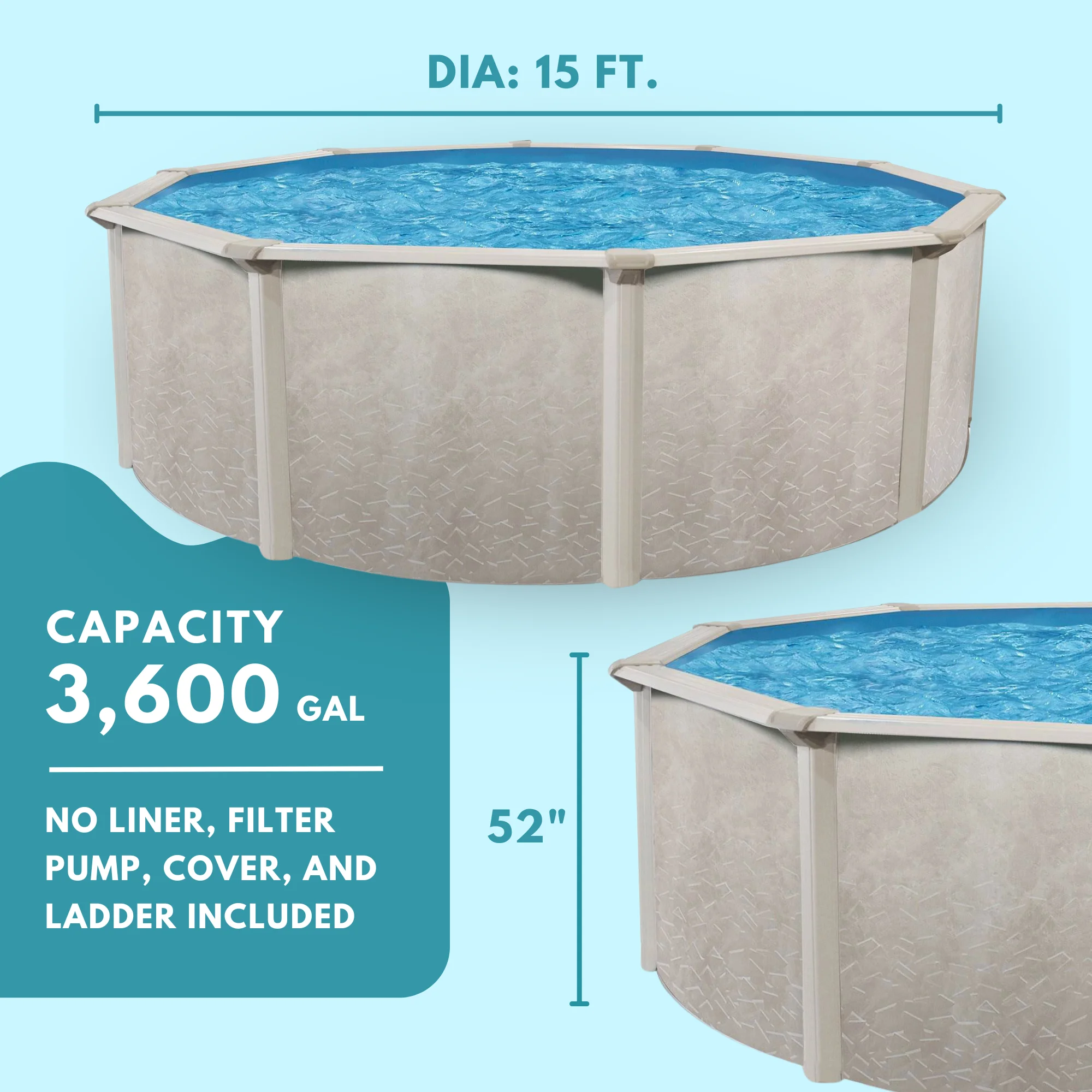 Aquarian 18 Foot by 52 Inch Steel Frame Outdoor Above Ground Pool, Gray - Cheap Fitting