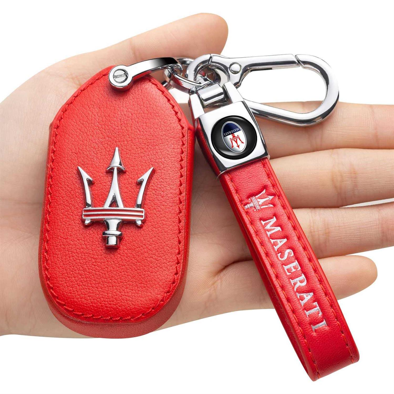 LAUMOE Leather Key Fob Case Cover for Maserati,Key Holder Replacement for Maserati Ghibli - Cheap Fitting