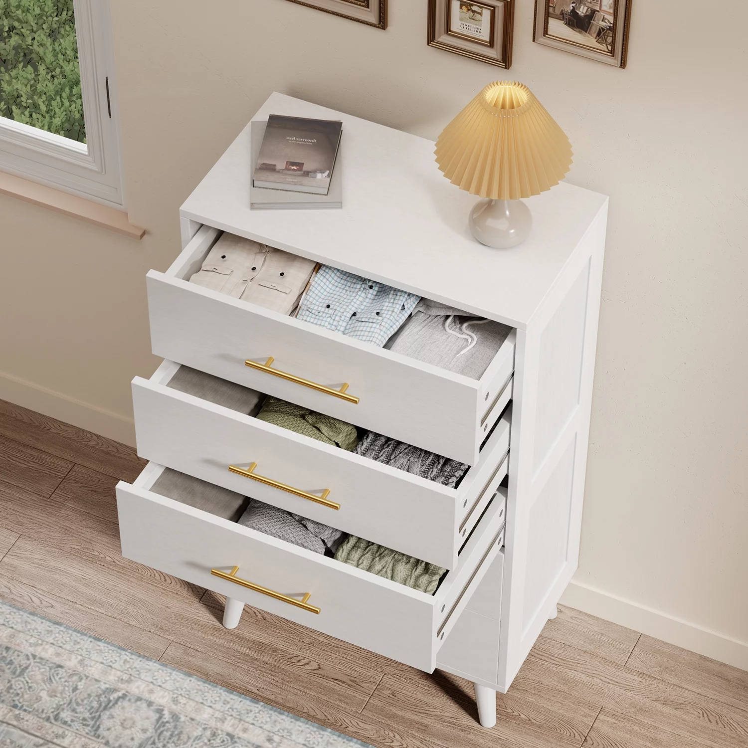 5 Drawer Dresser for Bedroom, Lofka Tall Chest of Drawers with Metal Handles,Nursery Dresser, White - Cheap Fitting