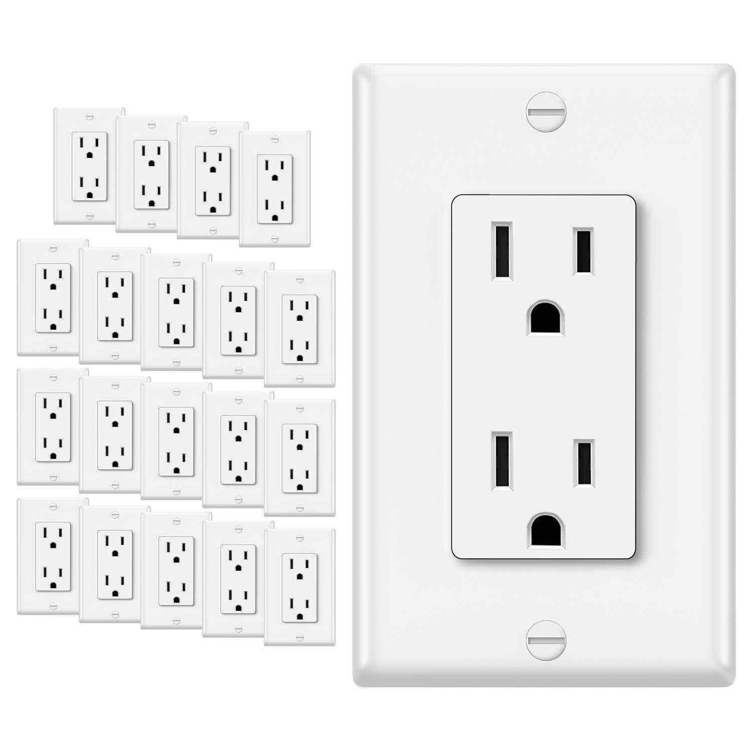 20 Pack ELECTECK Standard Decorator Electrical Wall Receptacle Outlet 15A 125V - Cheap Fitting