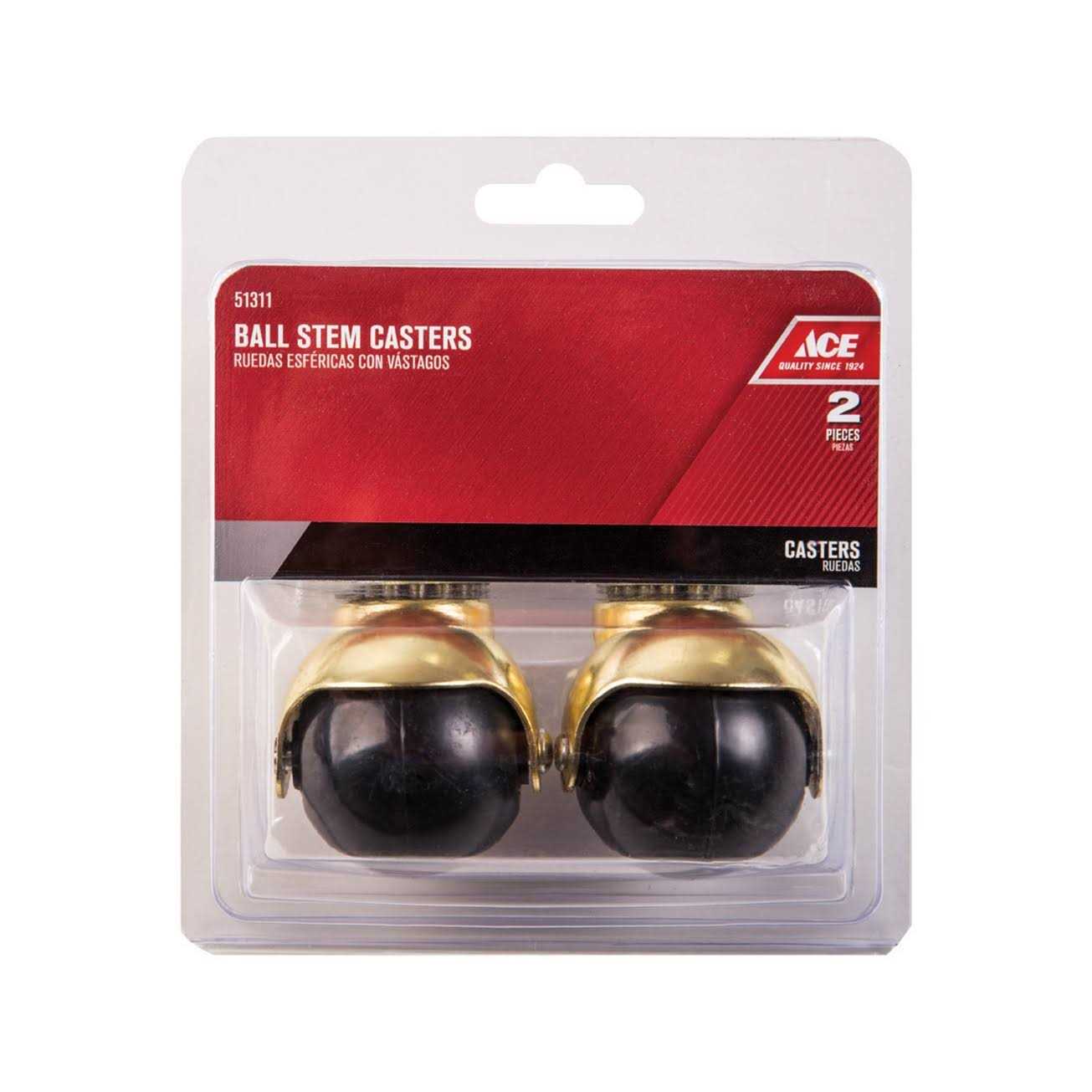 2 Ball Caster Hooded Bright Brass with Stem 2/pk - Cheap Fitting