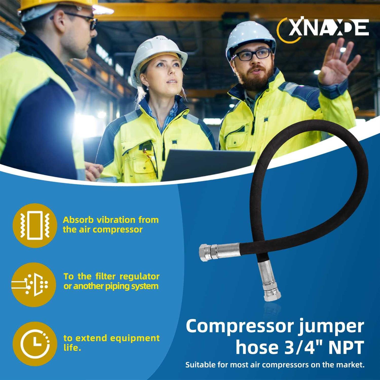 40 x 3/4 Universal Compressor Jumper Hose Two 3/4 Adapters - Cheap Fitting