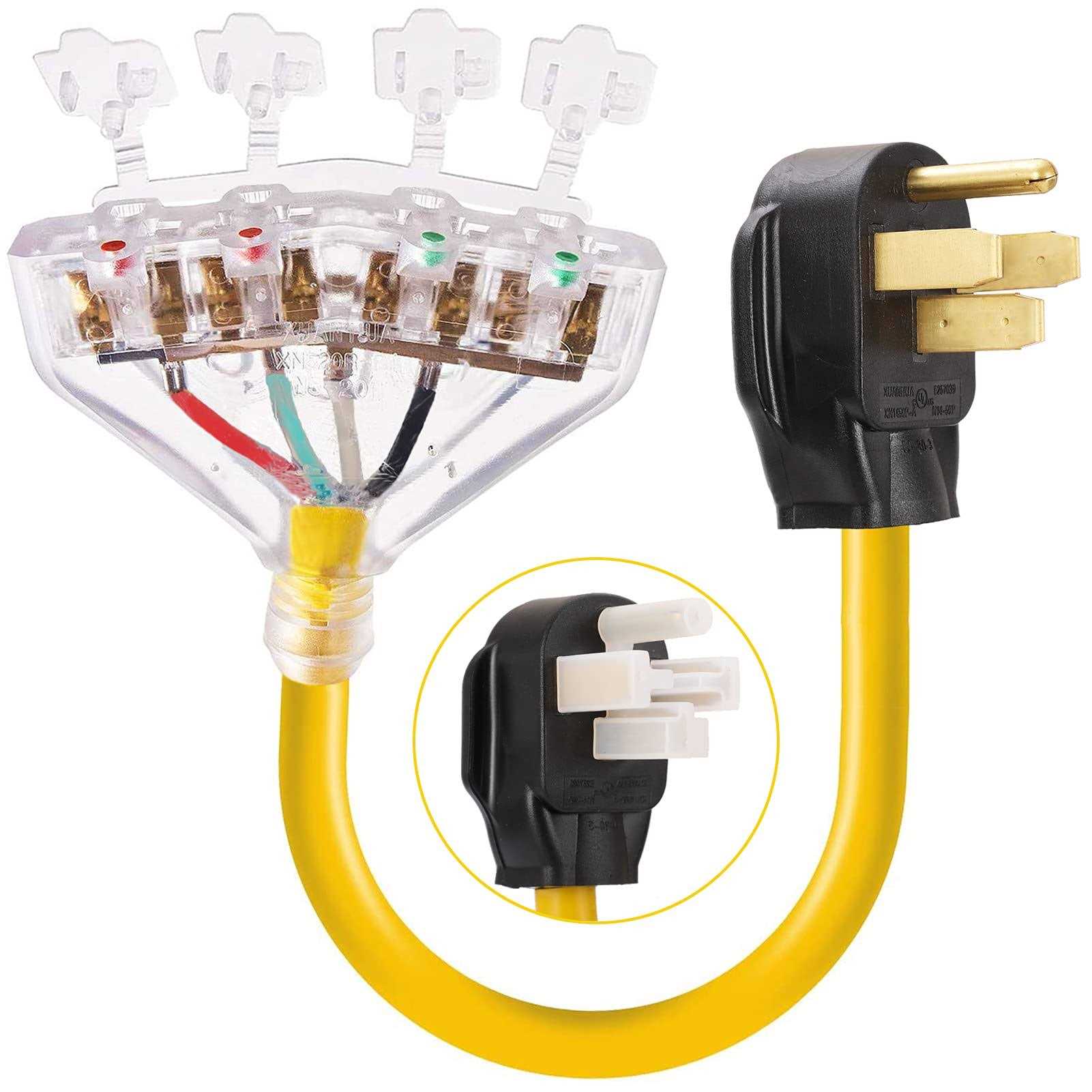 50 Amp to 110V 20 Amp RV Adapter Cord 4 Prong NEMA 14-50P Male Plug to 4X 5-20R Household Outlet Female Connectors Adapter Cord with Dust - Cheap Fitting