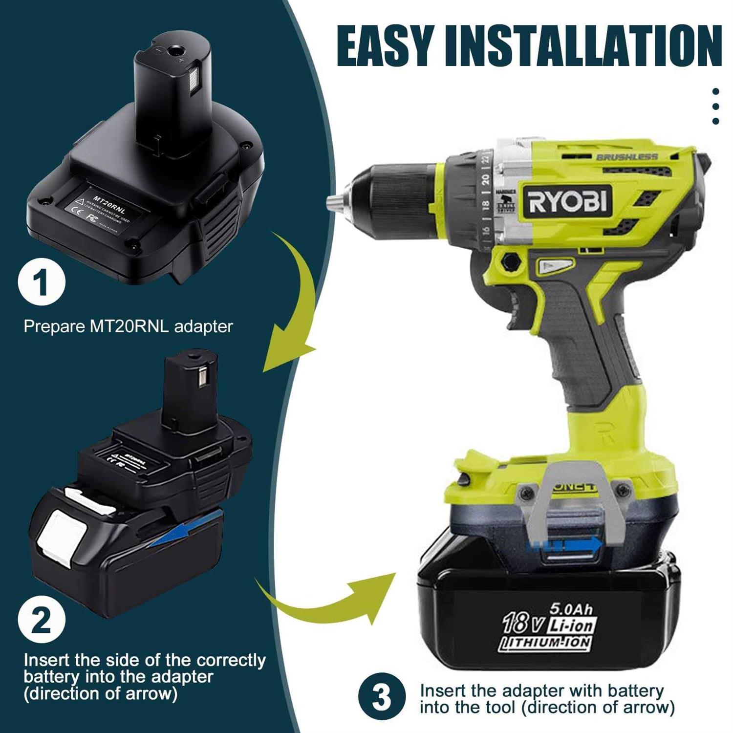 OBOLTS MT20RNL Adapter for Makita 18V Battery to for Roybi 18V Battery,Most Batteries for Makita:BL1860B / BL1860 / BL1850B / BL1850 / BL1840 - Cheap Fitting