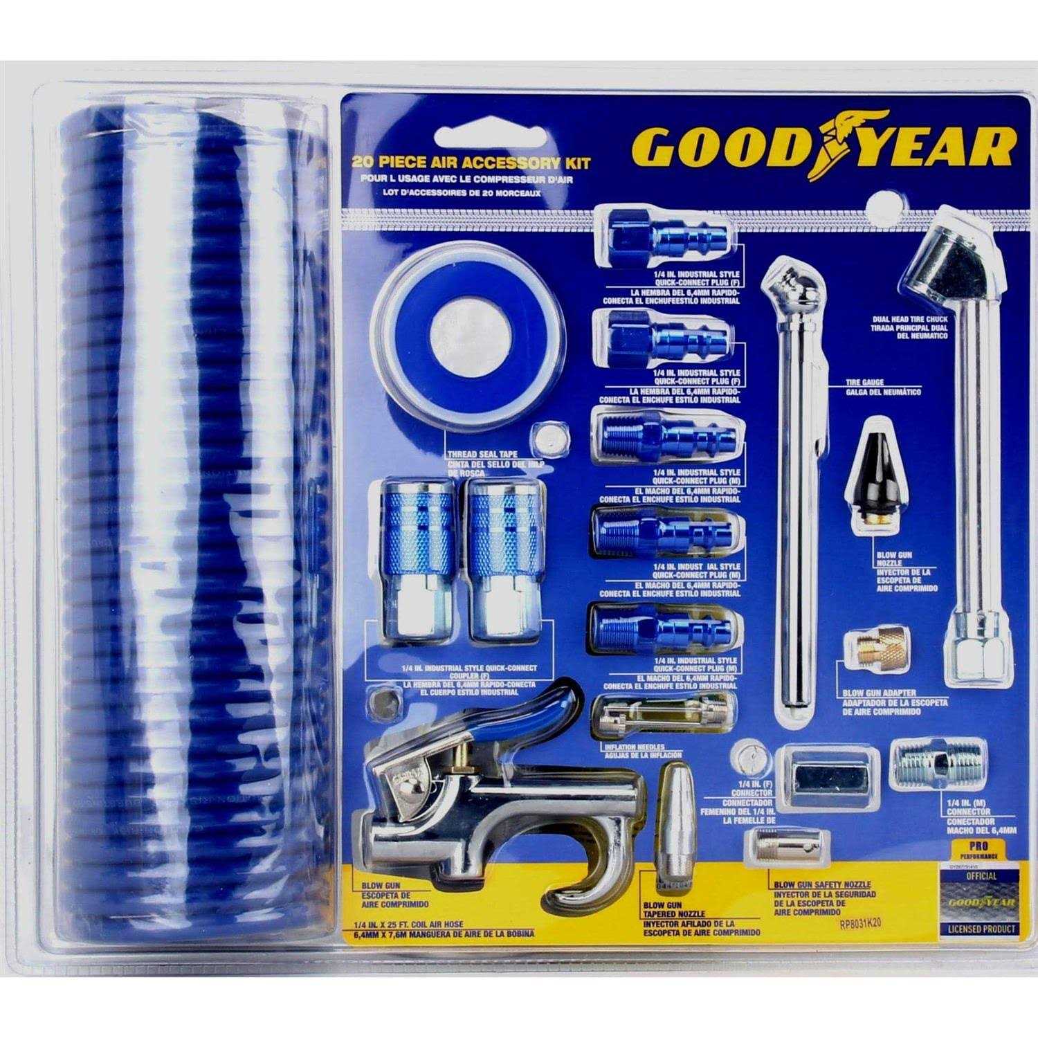Goodyear 20 Piece Accessory Kit Blue Anodize Coupler Air Compressor Tool - Cheap Fitting