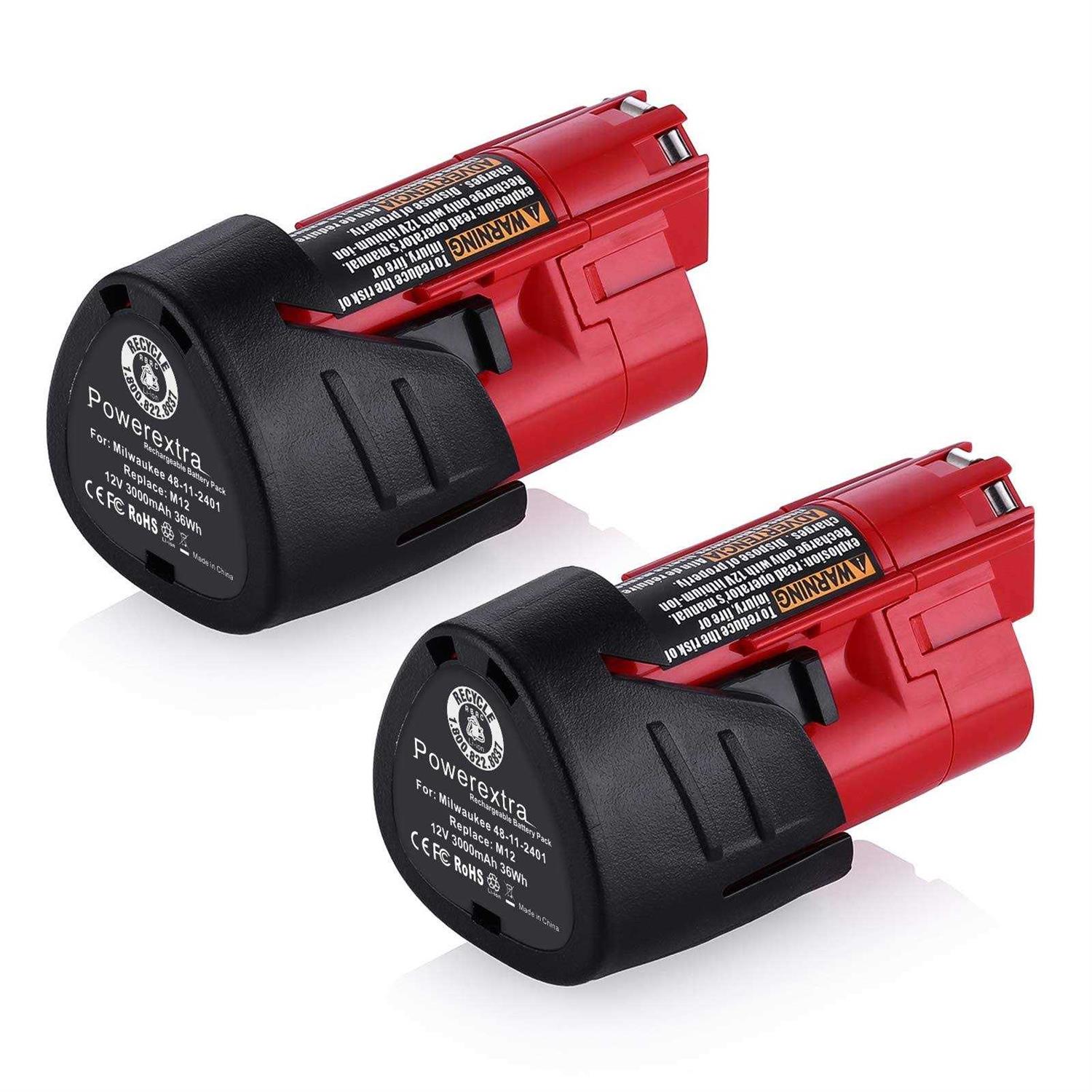 Powerextra 2 Pack 12V 3000mAh Lithium-Ion Replacement Battery Compatible with Milwaukee - Cheap Fitting