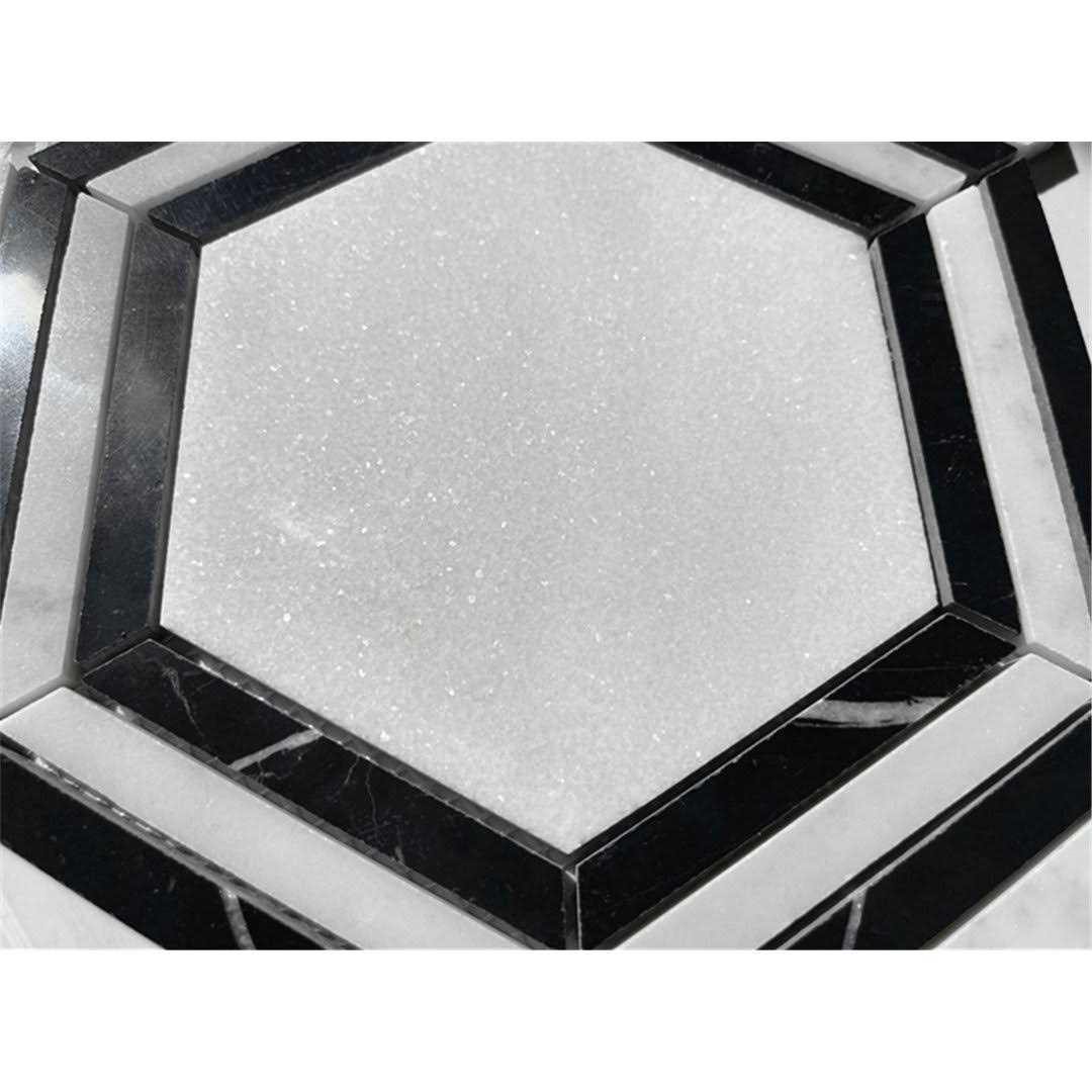 Marble Online Georama Hexagon Nero Thassos White Marble Geometric Tile - Cheap Fitting