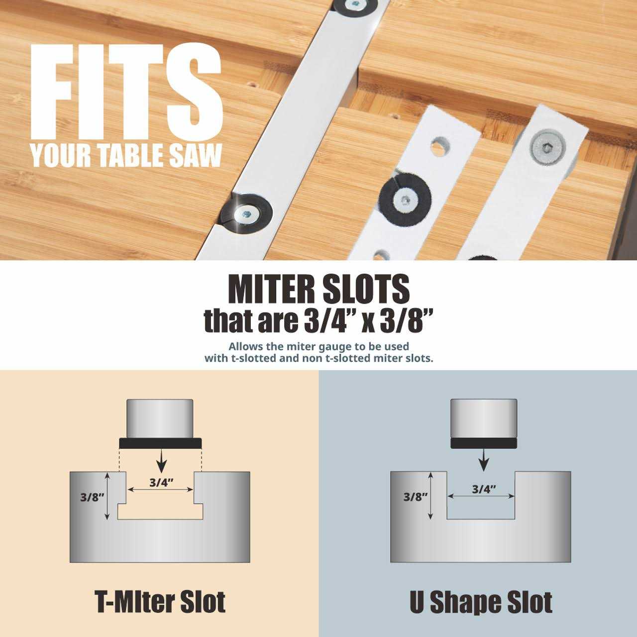 POWERTEC 71391 Table Saw Precision Miter Gauge System with 27 Angle Stops - Cheap Fitting