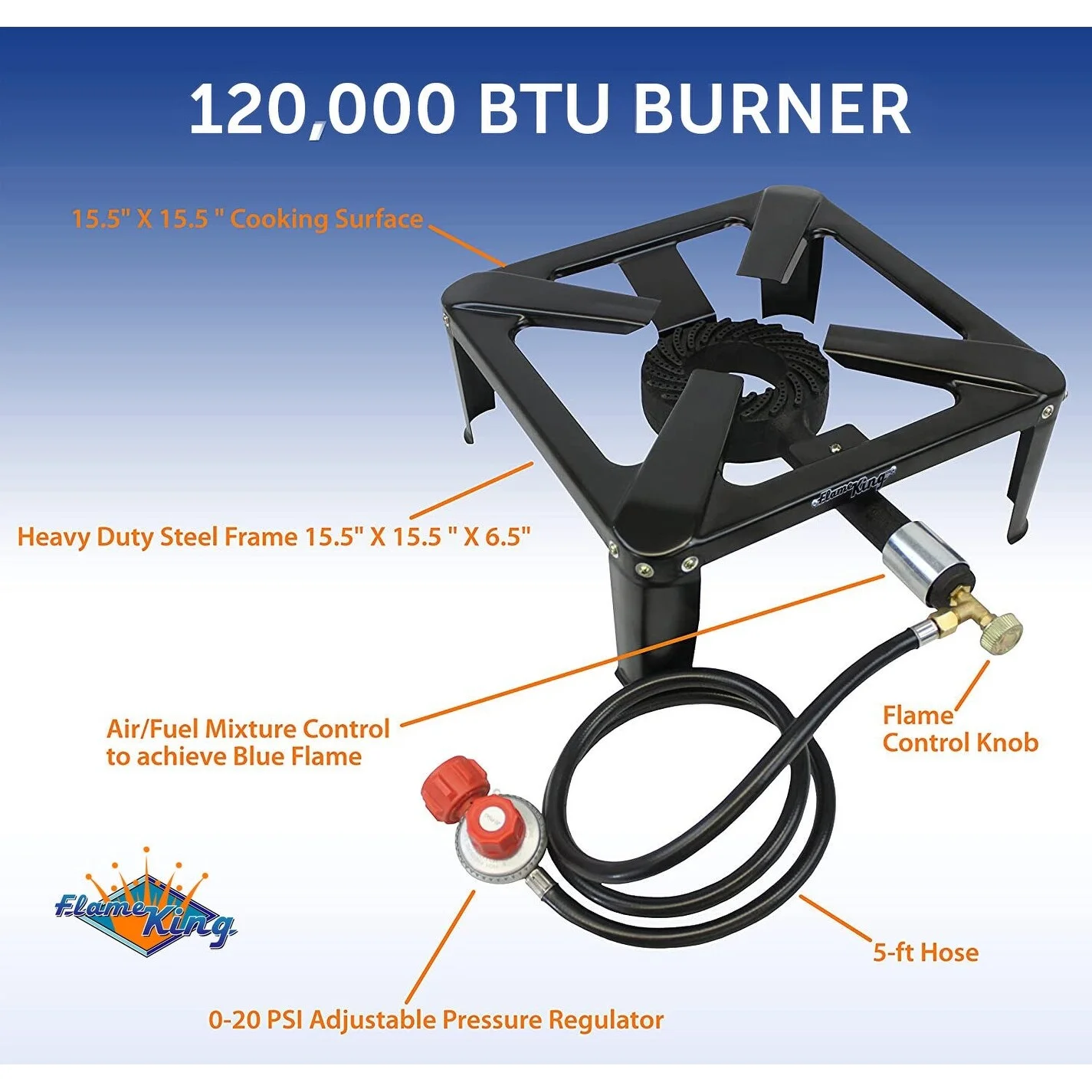100,000 BTU, 0-20 PSI, Turkey Fryer Single Propane Burner Outdoor Cooker - Cheap Fitting