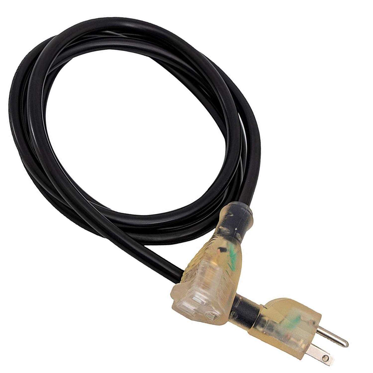 LifeSupplyUSA SJTW 15 Amp 125 Volt 1875 Watt Lighted End Indoor/Outdoor Black Heavy Duty Extension Cord - Cheap Fitting