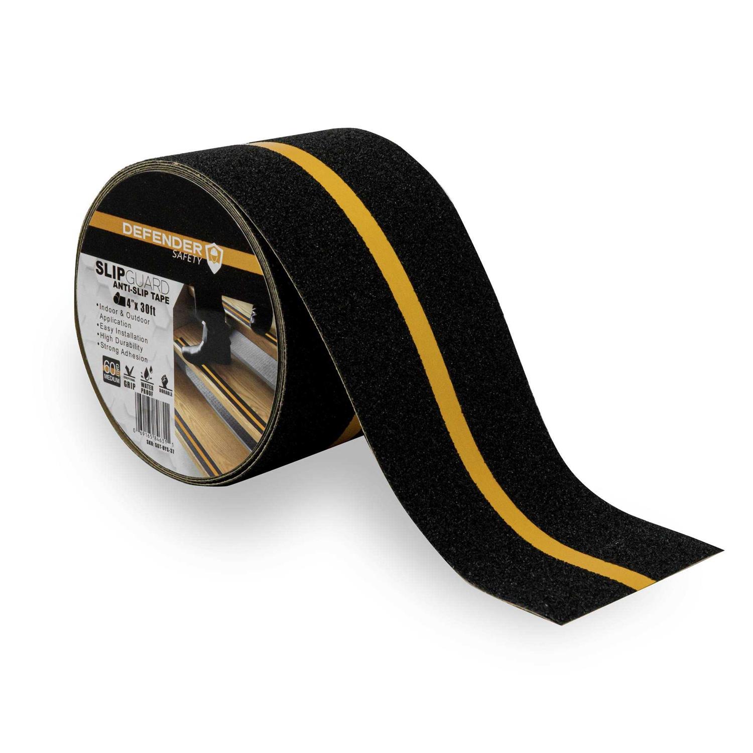 Defender Safety SLIPGUARD Anti-Slip Floor Tape. 60 Grit. Black Yellow - Cheap Fitting